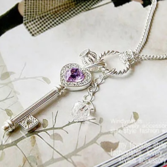 silver key Pendant Jewelry - Silver Key Charm Pendant Crystal Long Chain